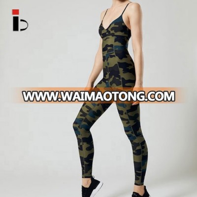 Instagram hot selling camo print sexy women yoga gym jumpsuit