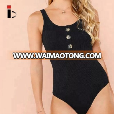 OEM service button half rib knit custom sports sexy women bodysuit