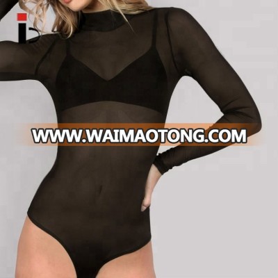 Free tax mock neck sheer mesh custom sports sexy women bodysuit