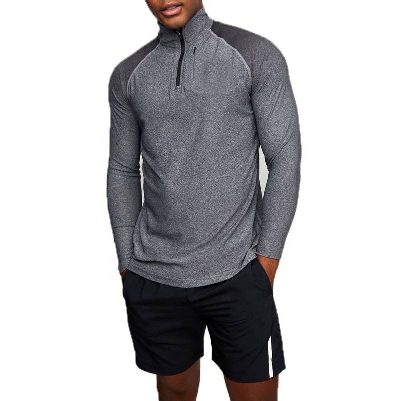 Betteractive Athletic Gym Shirt Quater Zip Long Sleeve T Shirt Men's Funnel Neck Training Top